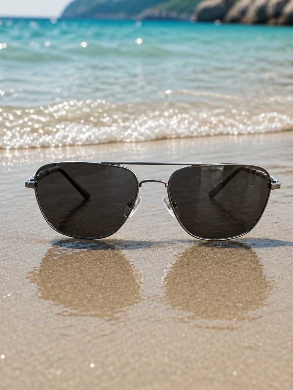NWT Nautica Unisex Matte Gunmetal Aviator Polarized Sunglasses RX’able